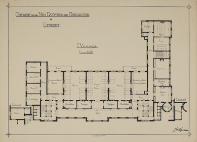 217249 Plattegrond van de 1e verdieping van het Ooglijdersgasthuis (F.C. Dondersstraat 49) te Utrecht.N.B. Het adres ...